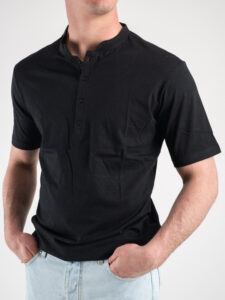 ESTASI T-shirt serafino 100% cotone MCF318 Nera1