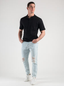 ESTASI T-shirt serafino 100% cotone MCF318 Nera4