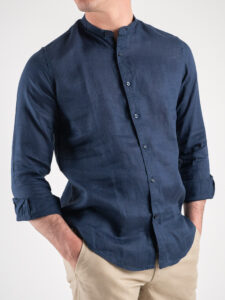 GIANNI LUPO Camicia basica in lino con collo coreana GL7620S Deep Blue1