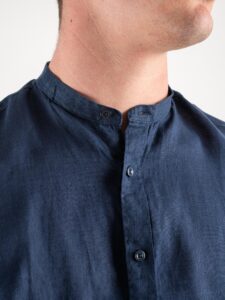 GIANNI LUPO Camicia basica in lino con collo coreana GL7620S Deep Blue2