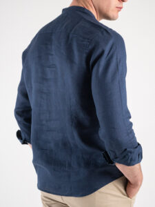 GIANNI LUPO Camicia basica in lino con collo coreana GL7620S Deep Blue3