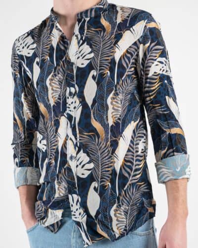 GIANNI LUPO Camicia con collo corena fantasia floreale GL7715S Navy2 Nuovi Arrivi