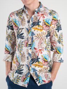 GIANNI LUPO Camicia in lino con colletto fantasia floreale GL7710S Beige1