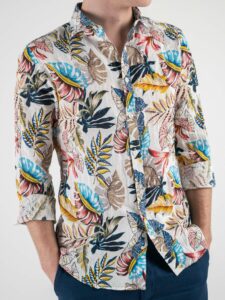 GIANNI LUPO Camicia in lino con colletto fantasia floreale GL7710S Beige2