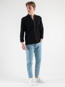 GIANNI LUPO T-shirt serafino manica lunga in cotone GL1055F Nero1