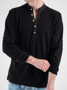 GIANNI LUPO T-shirt serafino manica lunga in cotone GL1055F Nero2