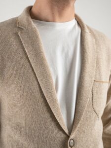 Giacca in maglia in cotone lavorato leggero con tasche frontali Sabbia3