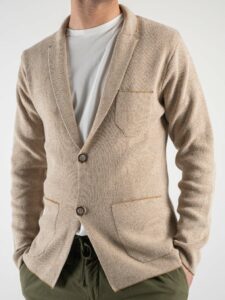 Giacca in maglia in cotone lavorato leggero con tasche frontali Sabbia4