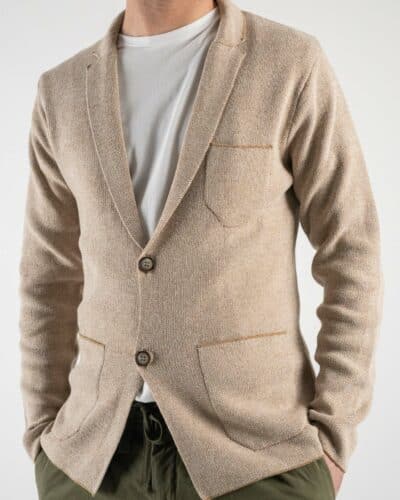 Giacca in maglia in cotone lavorato leggero con tasche frontali Sabbia4 Nuovi Arrivi