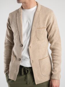 Giacca in maglia in cotone lavorato leggero con tasche frontali Sabbia6