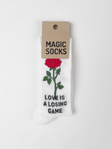 MAGIC SOCKS Calze in spugna unisex tg. unica stampa LOVE IS A LOSING GAME Bianco