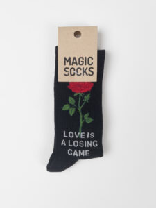 MAGIC SOCKS Calze in spugna unisex tg. unica stampa LOVE IS A LOSING GAME Nero