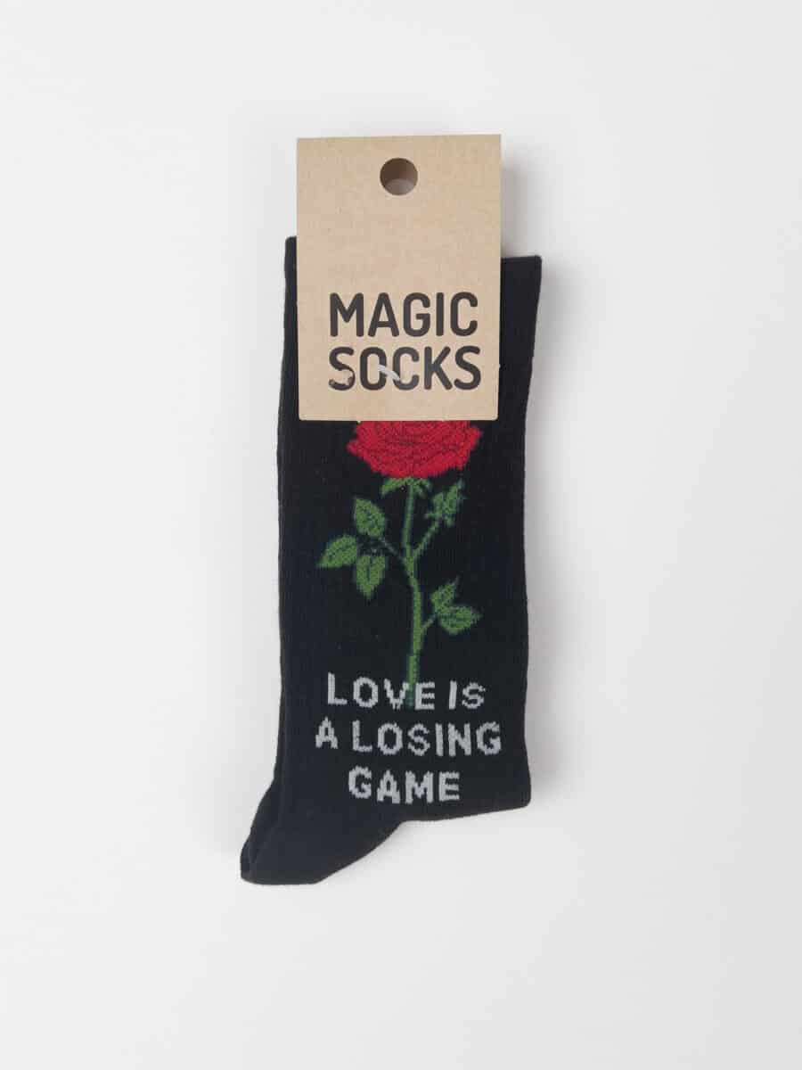 MAGIC SOCKS Calze in spugna unisex tg. unica stampa LOVE IS A LOSING GAME Nero