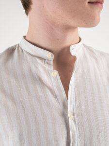 OVER-D Camicia in lino a riga larga con collo alla coreana OC1S0S0C02 Beige4