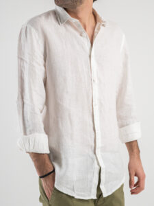 OVER-D Camicia in lino con collo francese OC1S0S0C05 Bianca1
