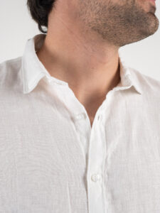 OVER-D Camicia in lino con collo francese OC1S0S0C05 Bianca2
