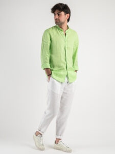 OVER-D Pantalaccio Slim Fit in lino con coulisse in vita OE1S2S3P26 Bianco1