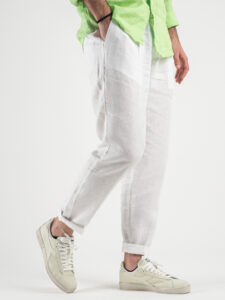 OVER-D Pantalaccio Slim Fit in lino con coulisse in vita OE1S2S3P26 Bianco2
