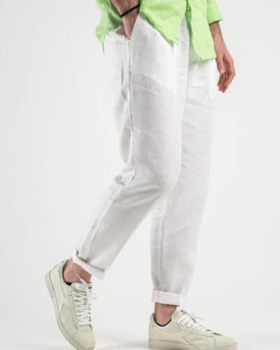 OVER D Pantalaccio Slim Fit in lino con coulisse in vita OE1S2S3P26 Bianco2 Nuovi Arrivi