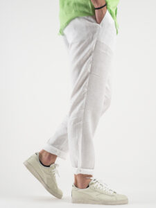OVER-D Pantalaccio Slim Fit in lino con coulisse in vita OE1S2S3P26 Bianco3