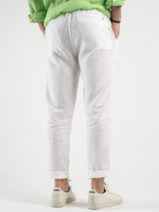 OVER-D Pantalaccio Slim Fit in lino con coulisse in vita OE1S2S3P26 Bianco4