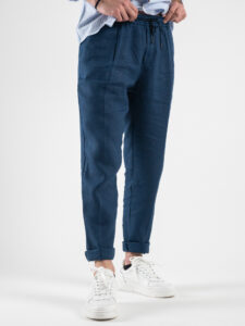 OVER-D Pantalaccio Slim Fit in lino con coulisse in vita OE1S2S3P26 Blu1