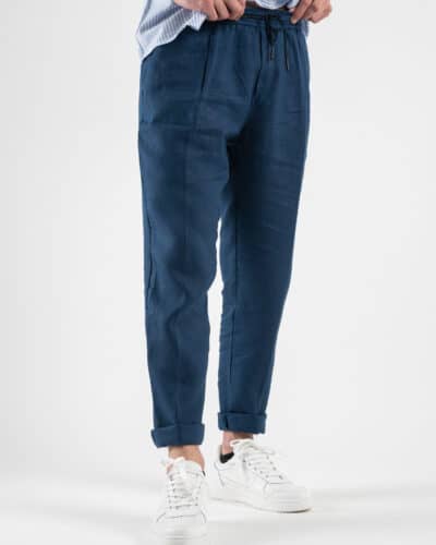 OVER D Pantalaccio Slim Fit in lino con coulisse in vita OE1S2S3P26 Blu1 Nuovi Arrivi