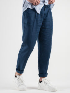OVER-D Pantalaccio Slim Fit in lino con coulisse in vita OE1S2S3P26 Blu2