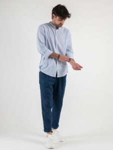 OVER-D Pantalaccio Slim Fit in lino con coulisse in vita OE1S2S3P26 Blu5