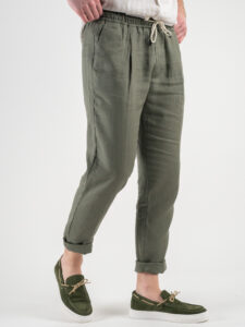 OVER-D Pantalaccio Slim Fit in lino con coulisse in vita OE1S2S3P26 Militare1