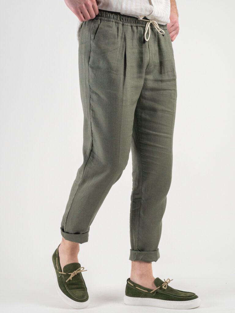 OVER D Pantalaccio Slim Fit in lino con coulisse in vita OE1S2S3P26 Militare1 OVER-D OVER-D Pantalaccio Slim Fit in lino con coulisse in vita OE1S2S3P26 Militare