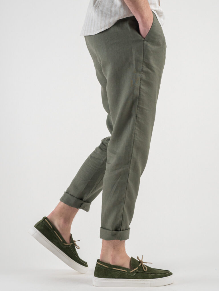 OVER D Pantalaccio Slim Fit in lino con coulisse in vita OE1S2S3P26 Militare2 OVER-D OVER-D Pantalaccio Slim Fit in lino con coulisse in vita OE1S2S3P26 Militare