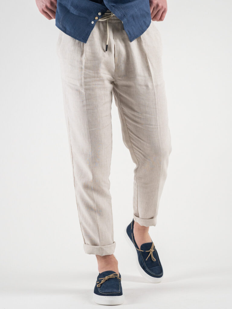 OVER-D Pantalaccio Slim Fit in lino con coulisse in vita OE1S2S3P26 Sabbia