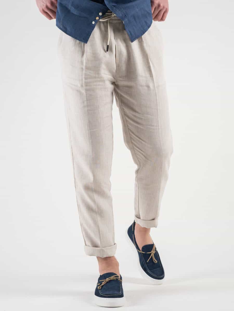 OVER-D Pantalaccio Slim Fit in lino da abito con coulisse in vita OE1S2S3P26 Sabbia
