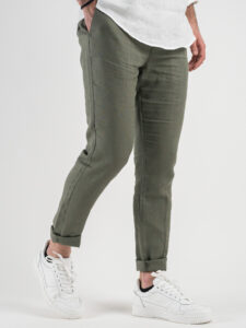 OVER-D Pantalone chinos 100% Lino OE1S2SP28 Militare3