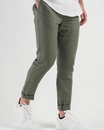 OVER D Pantalone chinos 100 Lino OE1S2SP28 Militare3 Nuovi Arrivi