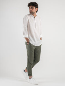 OVER-D Pantalone chinos 100% Lino OE1S2SP28 Militare4