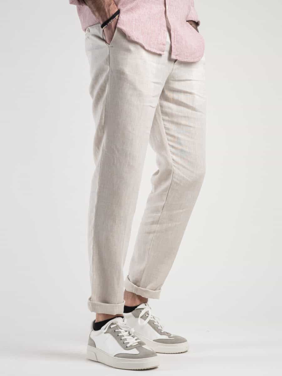 OVER-D Pantalone chinos 100% Lino OE1S2S3P28 Sabbia