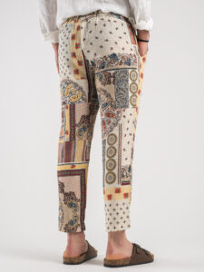 Pantalone leggero in lino con coulisse in vita 72198 Beige3