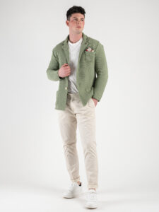 V2 Giacca in maglia leggera in cotone con pochette GUOPE Pesto1