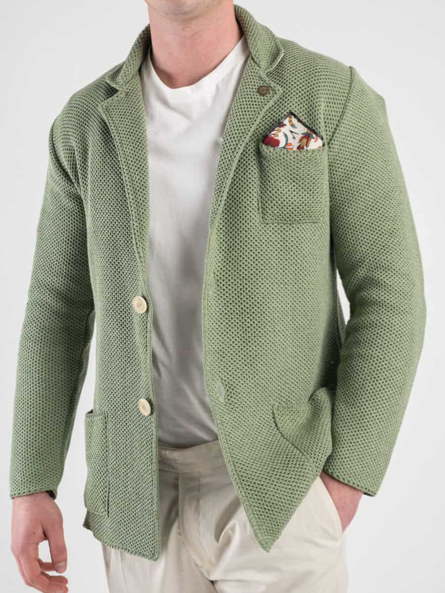 V2 Giacca in maglia leggera in cotone con pochette GUOPE Pesto