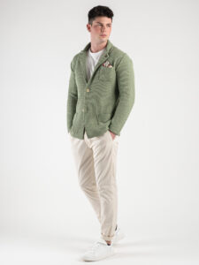 V2 Giacca in maglia leggera in cotone con pochette GUOPE Pesto6