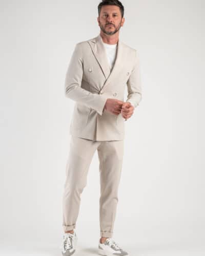 Abito elegante Giacca doppiopetto Pantalone basico VULCANO Beige1 Saldi