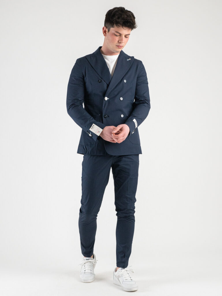 BERNA Giacca da abito doppiopetto in tessuto tecnico 230279 Blu Navy8 Abiti
