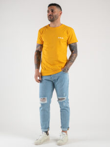 BERNA T-shirt basica con stampa logo sul cuore 230117 Ocra1