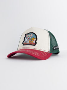 CAPSLAB Cappellino Walt Disney beige con retina verde, becca rossa e patch TOM and JERRY34
