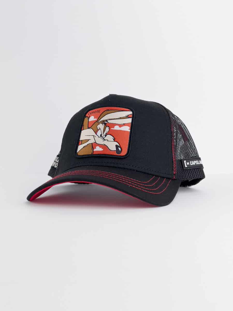 CAPSLAB Cappellino nero looney tunes con patch rossa stampa WILLY COYOTE