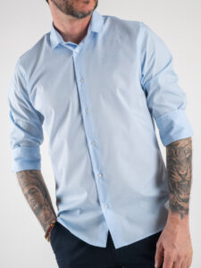 ESTASI Camicia basica in cotone con colletto SENNA Azzurra4