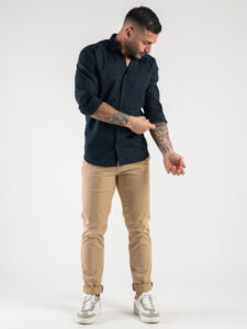 ESTASI Camicia basica in cotone con colletto SENNA Blu2
