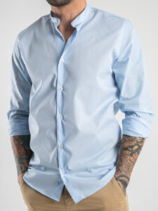ESTASI Camicia coreana basica in cotone LAUDA Azzurra1